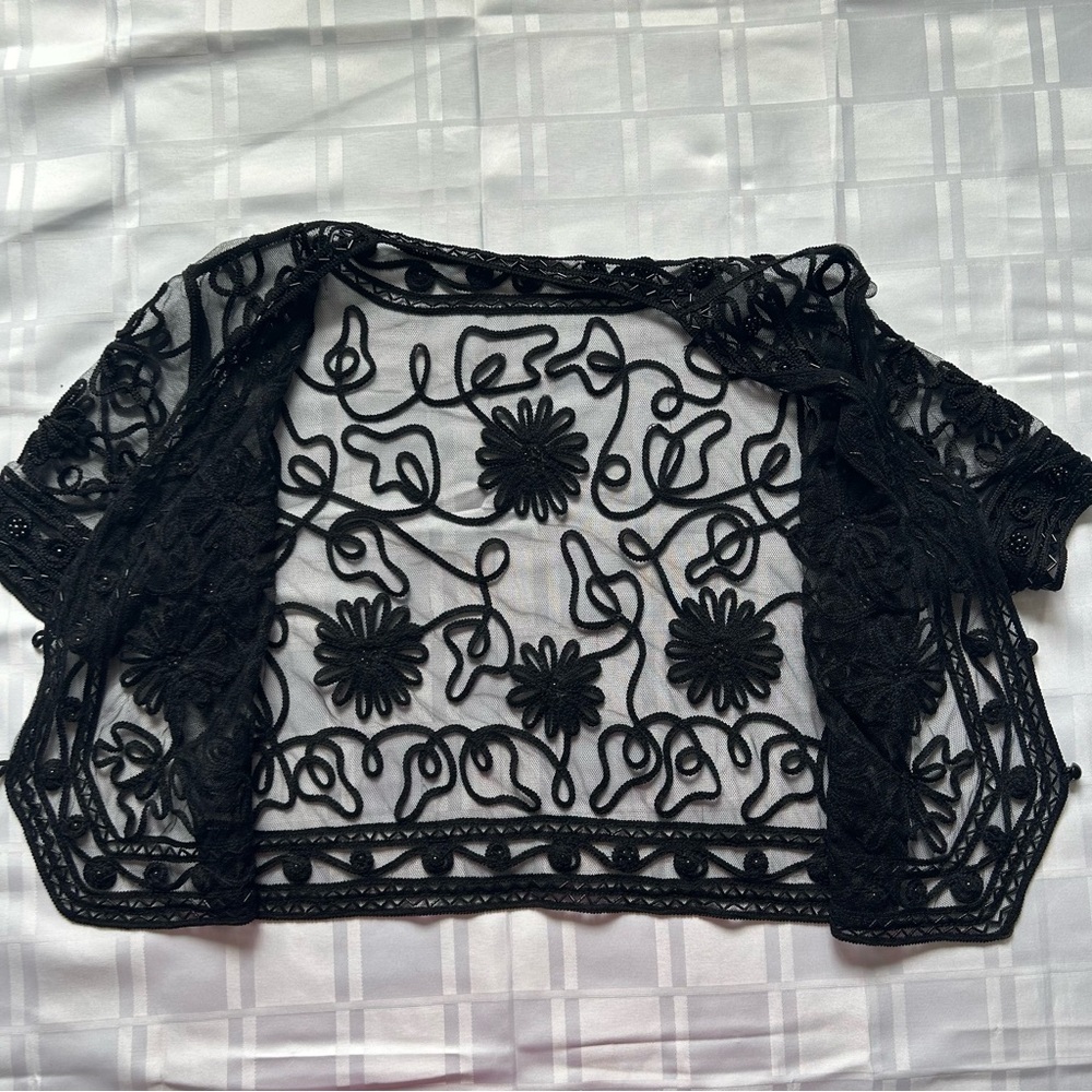 Women's Black Embroidered Sheer Bolero Jacket - Picture 8 of 11